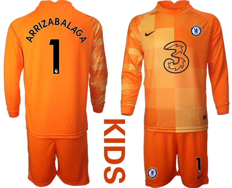 Youth 2021-2022 Club Chelsea Orange red goalkeeper long sleeve #1 Soccer Jersey->youth soccer jersey->Youth Jersey